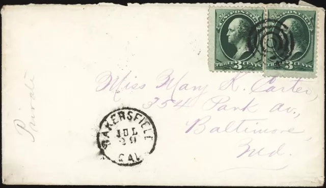 U.S., 1874. California Postal History Town cds., Bakersfield 140 - Baltimore
