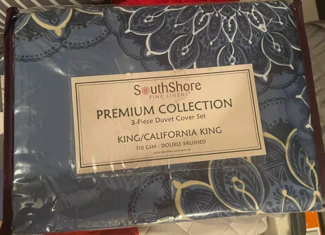 SOUTH SHORE 3 Piece Duvet Cover For King/California King- BLUE