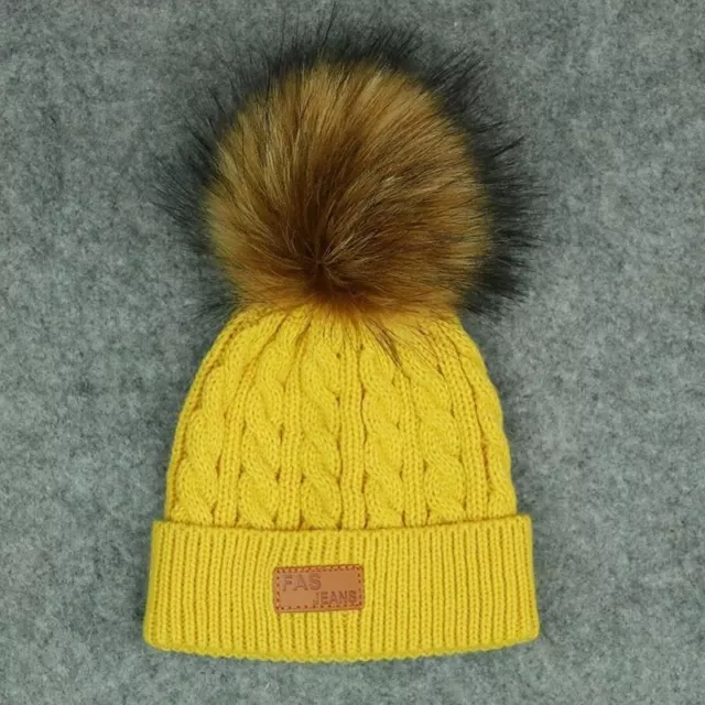 Niños Gorros de Invierno Bebé Niño Niña Sólido Punto Tapas Cabello Bola Gruesa