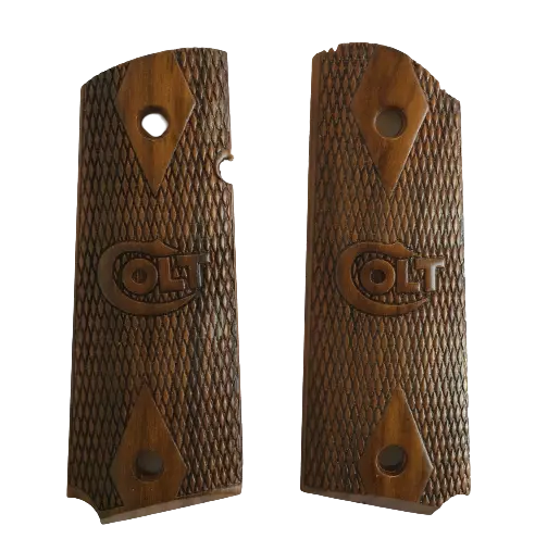 1911 Grips Checkered Walnut Wood Pistolet 0.45 Colt - (Colt Sign) Reproduction