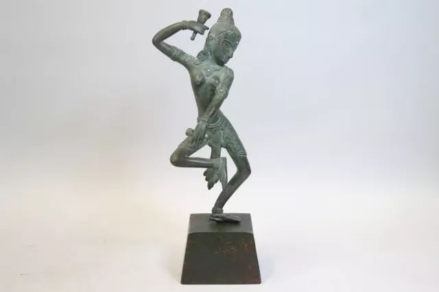 39cm tanzende Parvati Bronze Figur auf Holzsockel Indien (FR242)