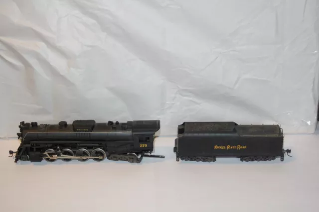 HO scale 2-8-4 steam locomotive and tender with Nickel Plate Road logo NYC & STL