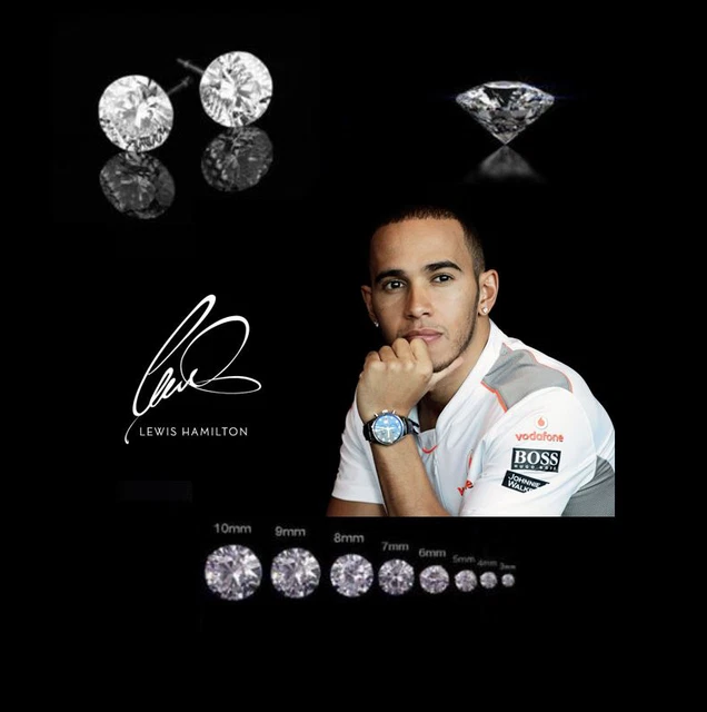 Men's/Boy's: Lewis Hamilton White Gold Plate 8mm Square Cubic Zirconia Earrings