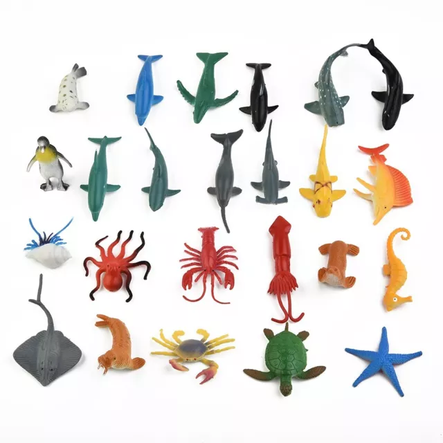 Ensemble réaliste de 24 figurines animaux marins en plastique, y compris dauphi