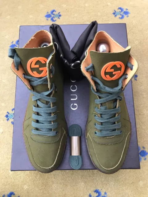 GUCCI SCARPE DA ginnastica sneakers alte verde tessuto oliva UK 5 5 US 6 5 39 5 uomo EUR 297 87 PicClick IT