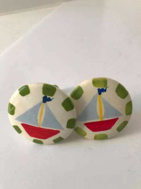 Sailboat nautical wooden knobs pulls set 15 dresser chest cabinets 2" kids
