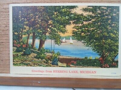 Herring Lake Mi Mich Michigan,  Greetings, early postcard,  1943