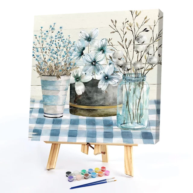 Kit Pittura A Olio Con Numeri Vigeiya - Fai Da Te Per Adulti E Principianti - Tela 40,6x50,8cm Con Cavalletto E Pennelli - Tema Fiori E Montagne