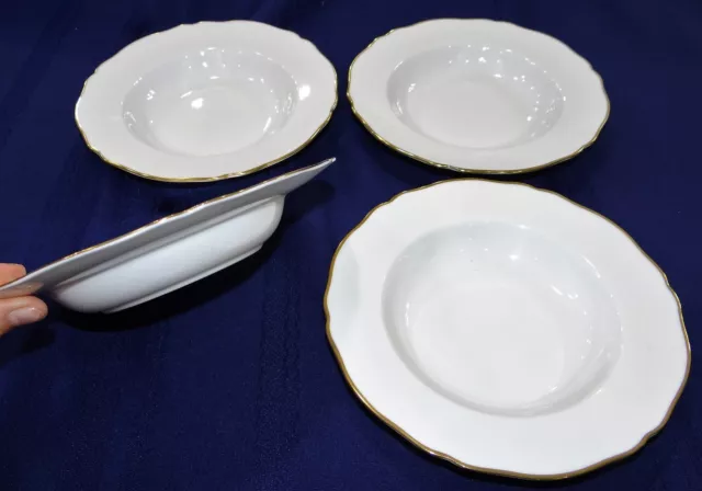 Spode NORDIC Gold Trim 7 7/8" Rim Soup Bowls Set of 4 Bone China ENGLAND