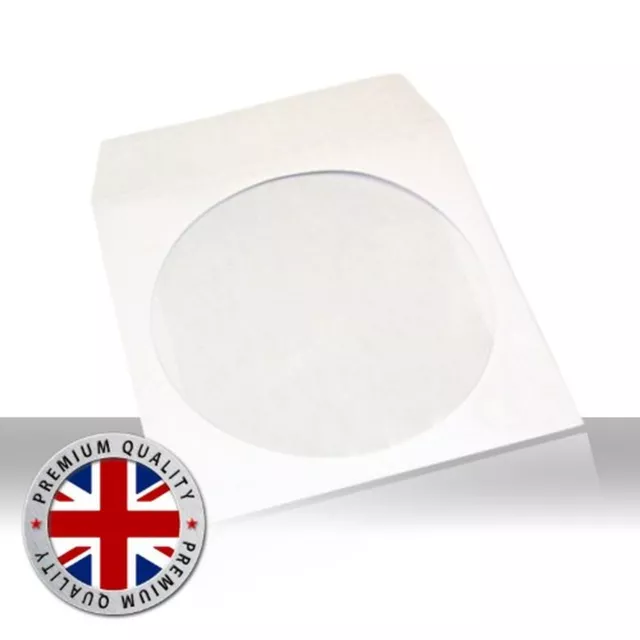 100 × CD/DVD Paper Sleeves White for 1 Disc Paper Storage with Window