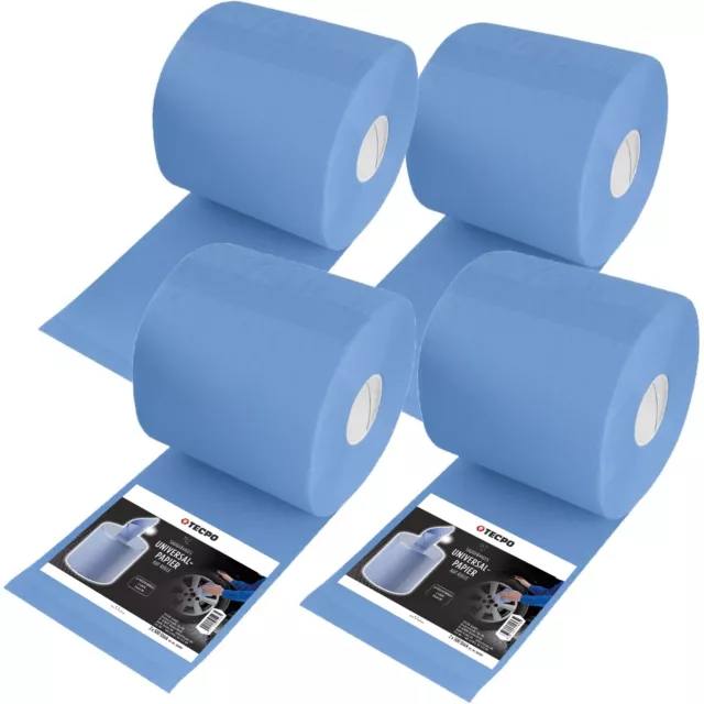 4x PUTZROLLEN 2-LAGIG 21x34 cm PUTZTUCH PAPIER ROLLE BLAU PUTZPAPIER 2000 BLATT