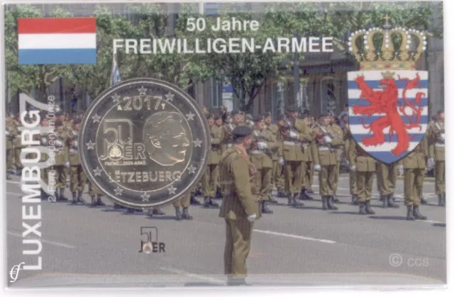 2 Euro Münze in Coincard / Infokarte Luxemburg 2017 Wehrdienst