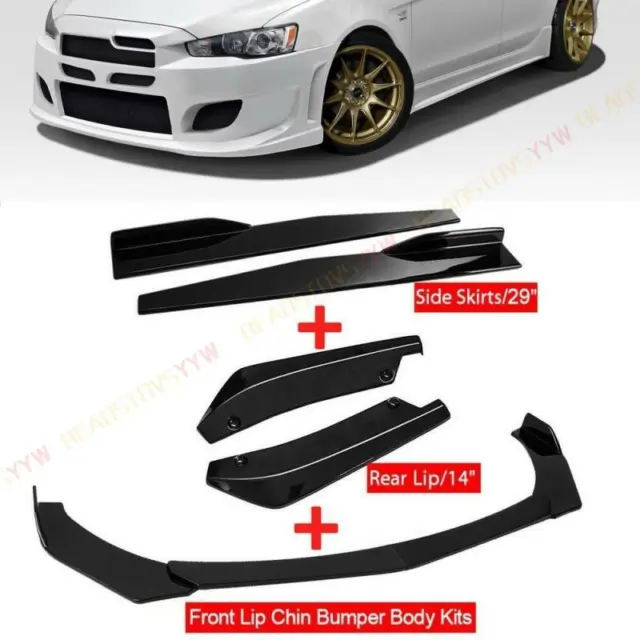 Gloss Black Front Bumper Spoiler+Side Skirt+Rear Lip Body Kits For Mitsubishi