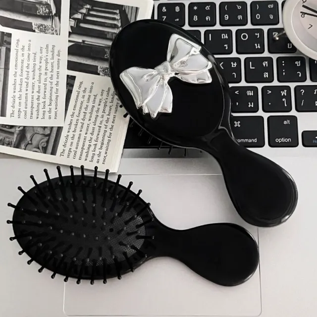 Black Folding Mirror Comb With Mirror Bowknot Massager Air Cushion Comb Porta Fg