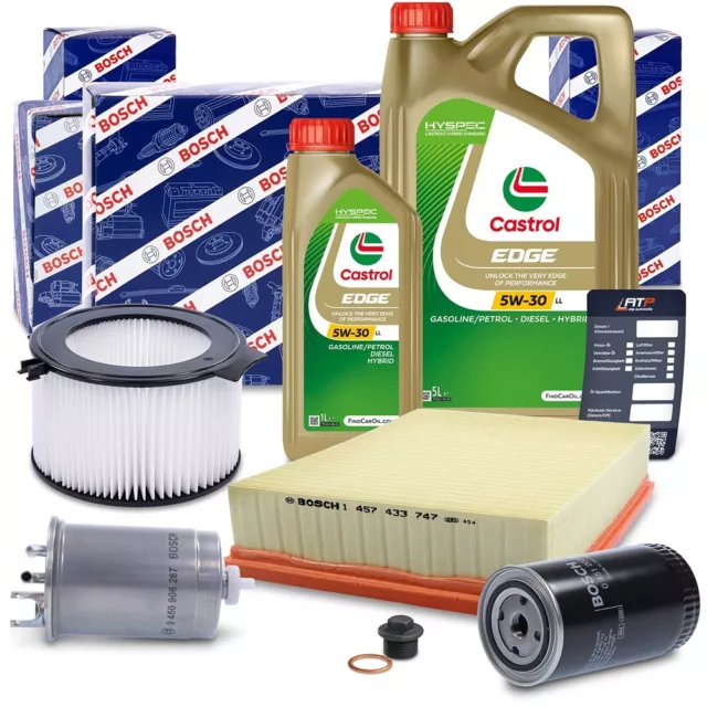 Bosch Kit De Révision + 6L Castrol 5W-30 Ll Pour Vw Transporter T4 2.4 D 2.5 Tdi