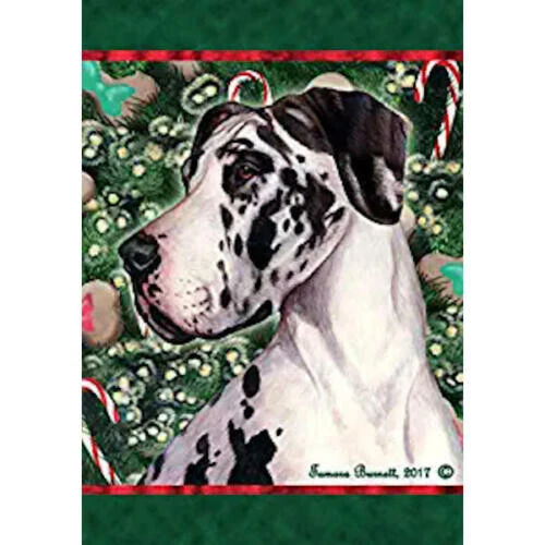 Christmas Holiday Garden Flag - Uncropped Harlequin Great Dane