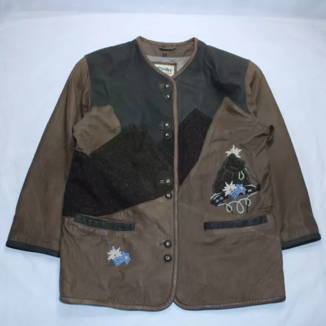 Vintage Distler Trachten Jacket Womens Large Suede Embroidered German Button