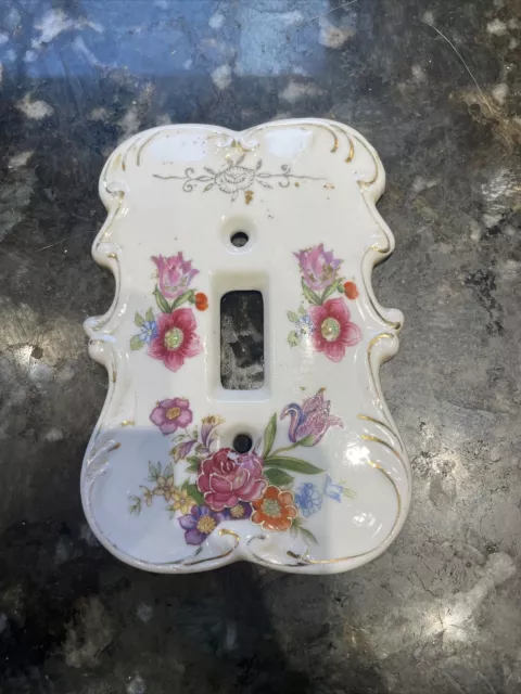 Vintage Porcelain Light Switch Cover Plate Floral Gold Accent Made in Japan