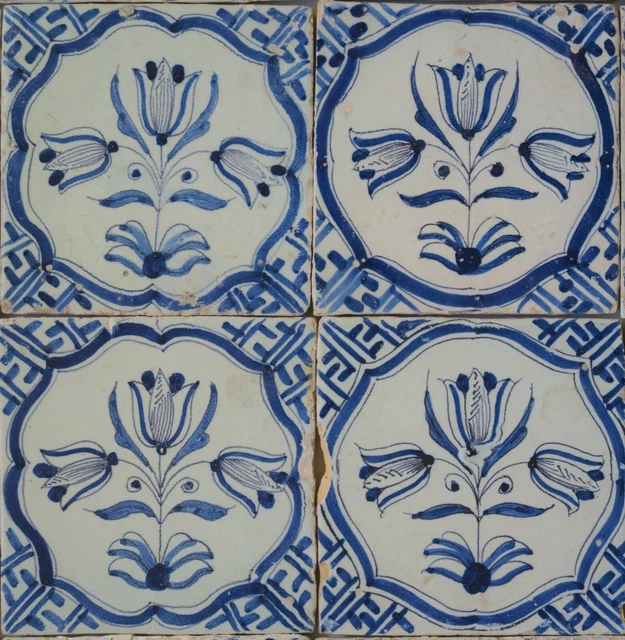 24 Original Antique Delft delftware tile tiles carreaux with tulip tulips ,1625. 3