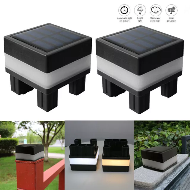 4X LED Solar Pfosten Säulenleuchte Zaun Solarlampe Kappen Auβen Gartenlicht