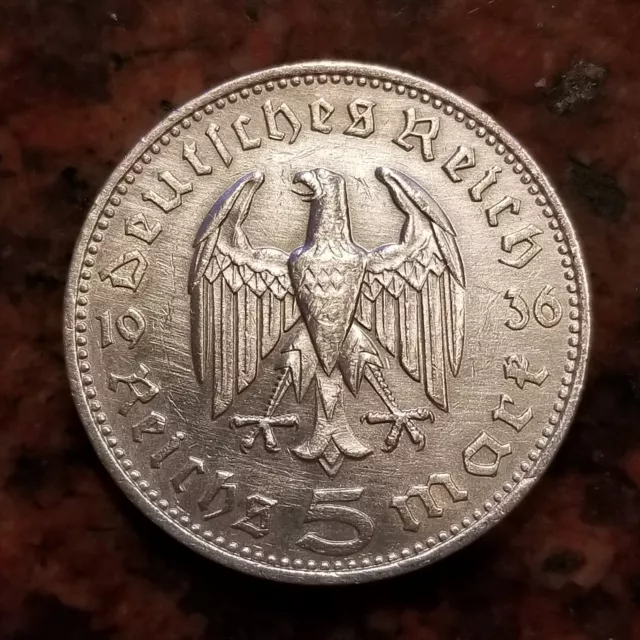 1936-F Germany 5 Reichsmark Coin .900 Silver - High Grade - #B0927