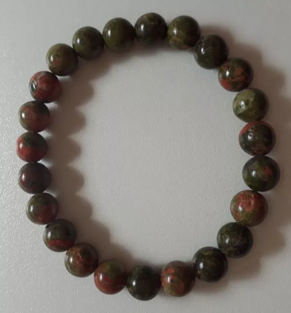 BRACELET PIERRE NATURELLE POLIE JASPE UNAKITE calme amitié foie coeur 8mm AA 2