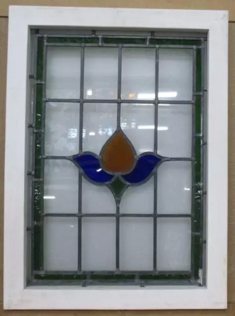 OLD ENGLISH LEADED STAINED GLASS WINDOW Pretty Tulip & Border 16.5" x 22.5"