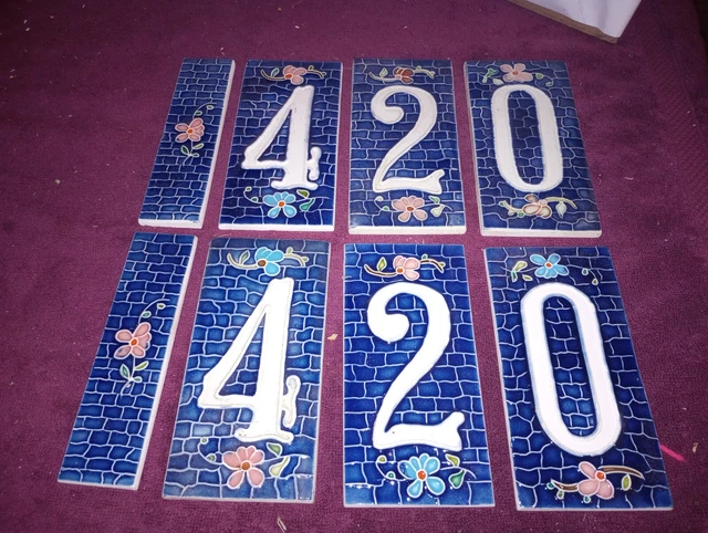 Lot of 6 Floral Ceramic Tiles NUMBERS 420 & 2 Small Tiles
