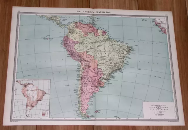 1908 Antique Map Of South America Brazil Chile Argentina Ecuador Peru Colombia