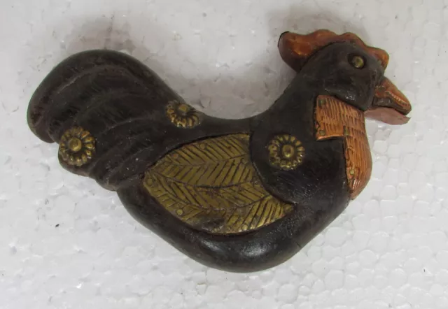 Vintage Old Handcrafted Wooden Brass Fitted Wall Hanging  Rooster Statue