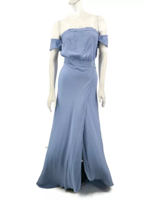 New Flynn Skye Bella Maxi Dress Womens S Light Blue Slit Off Shoulder