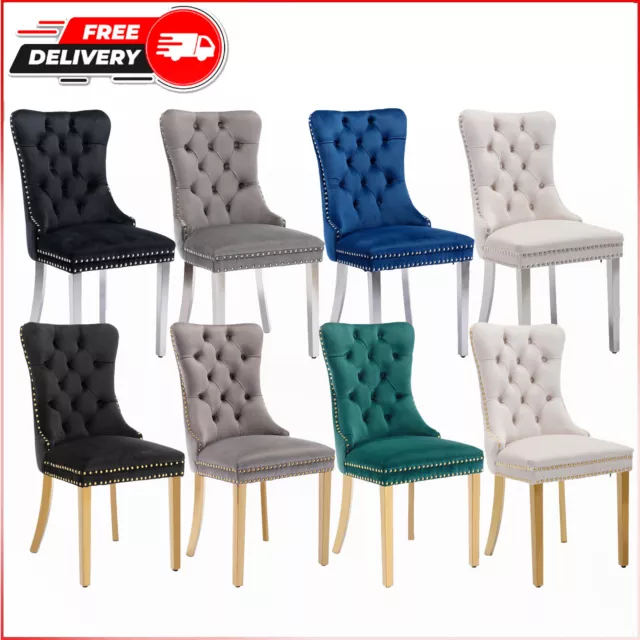 Velvet Dining Chairs Set of 2/4/6/8 Upholstered Tufted Side  Chair w/Metal  Leg