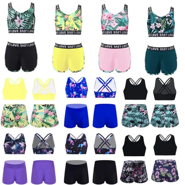 Kids Girls Two Piece Bikini Tankini Set Sport Swimwear Swimsuit Gym Dance Outfit