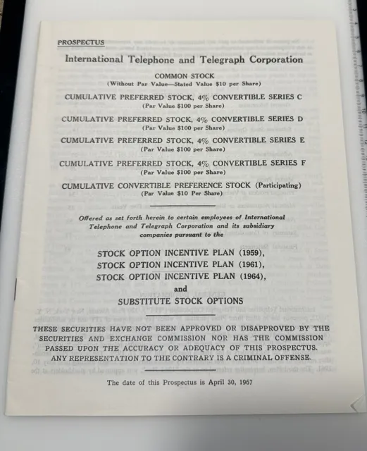 From The Files Of Philo  T Farnsworth ITT Stock Prospectus 1967