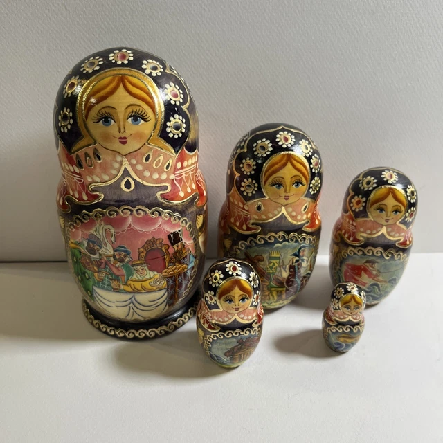RUSSIAN MATRYOSHKA NESTING Doll 6.5” 5 Pieces Folklore Fishing Tale 29