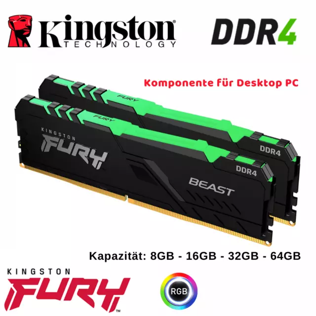 Arbeitsspeicher DDR4 Ram Kingston FURY Beast RGB LED 8GB 16GB 32GB 64GB Kit