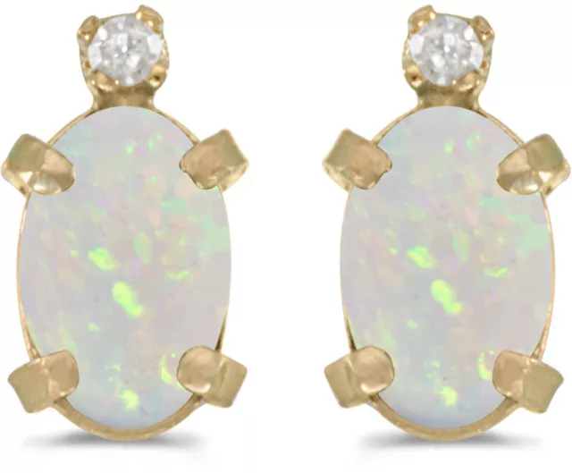 14k Gelbgold Oval Opal und Diamant Ohrringe (CM-E2209X-10)