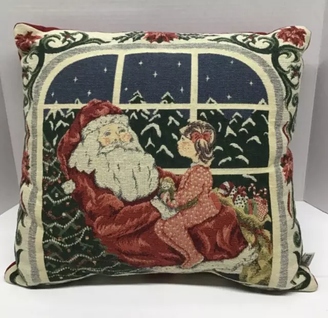 Riverdale Vintage Santa and Child Christmas Tapestry Decorative Throw Pillow