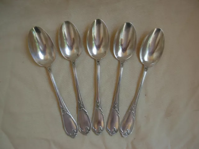 ANTIQUE FRENCH STERLING SILVER COFFEE SPOONS,SET OF 5,LATE 19th OR EARLY 20th.