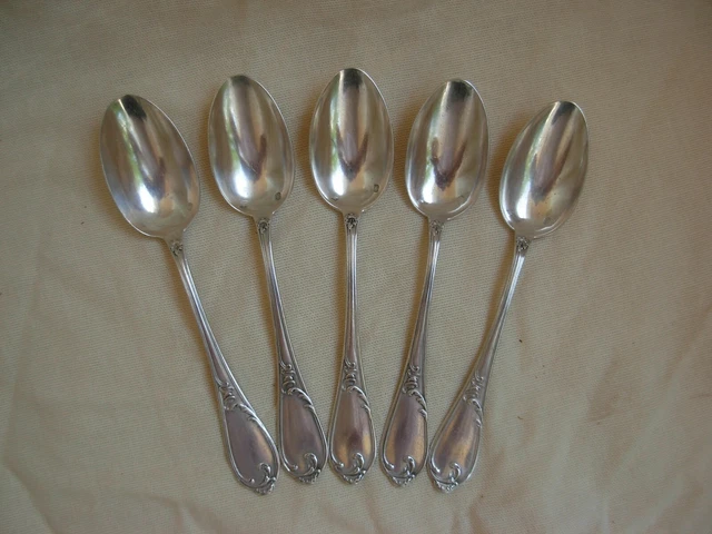 ANTIQUE FRENCH STERLING SILVER COFFEE SPOONS,SET OF 5,LATE 19th OR EARLY 20th.