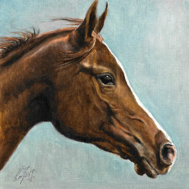 ❈ ORIGINAL Oil Portrait Painting HORSE Artist Signed Pony Mare Mustang Art Brown