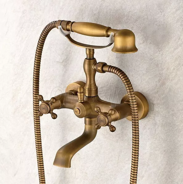 Antique Brass Claw-foot Bathtub Faucet Wall Mounted Tub Faucet Handheld Shower