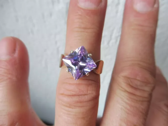 Très Belle Bague, 925 Argent Et 375 Or, Avec Sol, Mauve Pierre