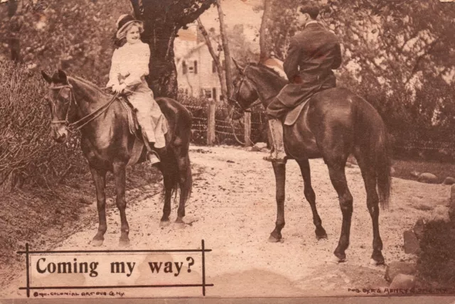 1910 Horseback Ride Meeting At The Corner Coming My Way Vintage Postcard