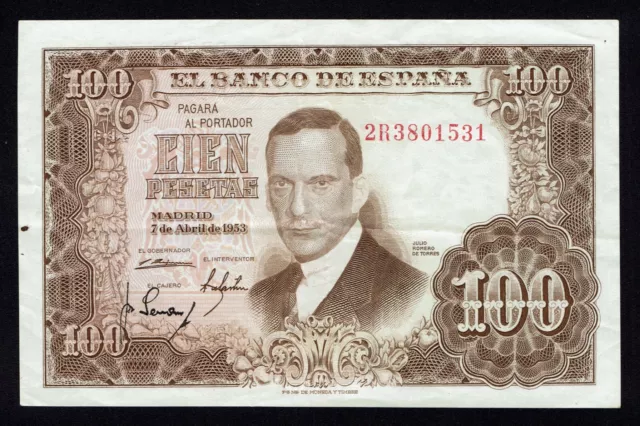 Billete De España  100 Pesetas  1953 - Julio Romero De Torres - Serie 2R   Ebc