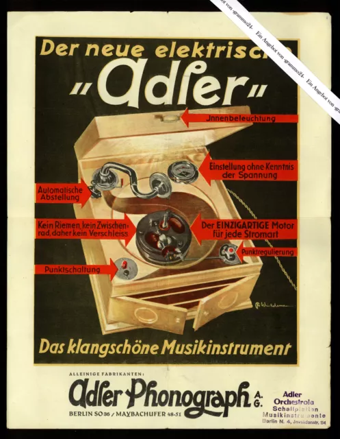 WERBEBLATT "ADLER PHONOGRAPH AG." der neue elektrische Adler, Grammophon   B84
