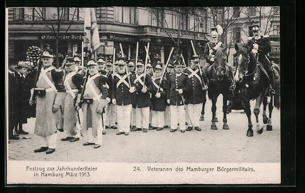 AK Hamburg, Festzug zur Jahrhundertfeier März 1913, Veteranen des Hamburger Bür