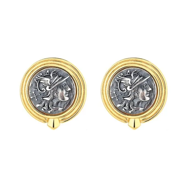 Roman Deity Ancient Coin Replica 18K Gold Over Sterling Silver Earrings E1006