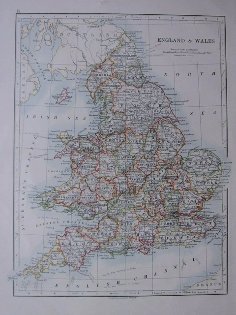 1918 Map England & Wales York Durham Devon Cornwall Sussex Suffolk Norfolk