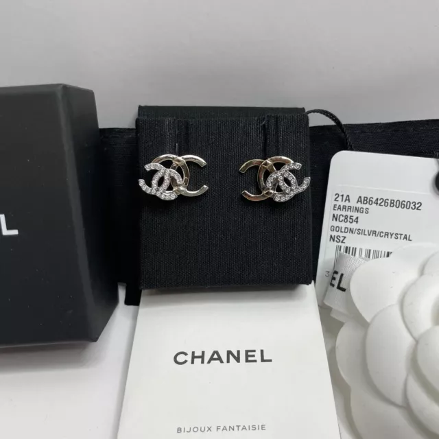 NWT 21A CHANEL Classic Double CC Logo Gold with Silver Metal